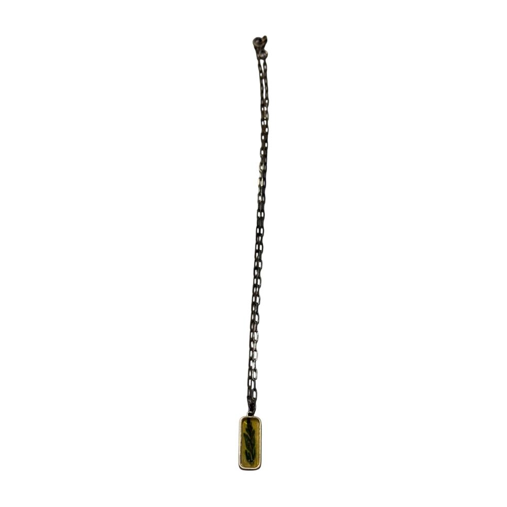 Oxidized Silver Tone Botanical Resin Pendant Paperclip Chain Necklace - Picture 2 of 6